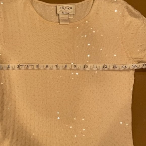 Oscar De La Renta Silk Knitted Beaded Sequin Short Sleeve Top,  Size Petite - Picture 14 of 16